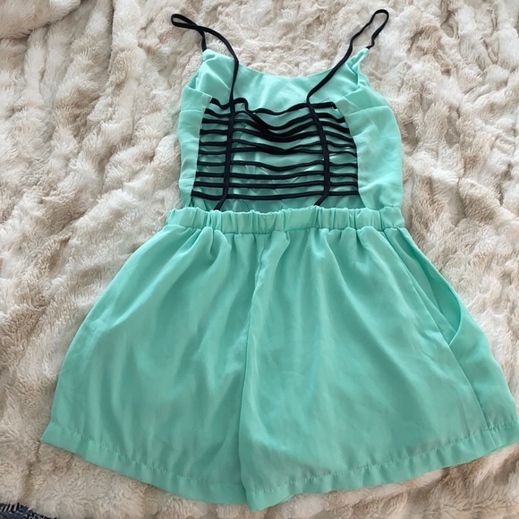 Mint Green Shorts Romper with caged back - Picture 5 of 9